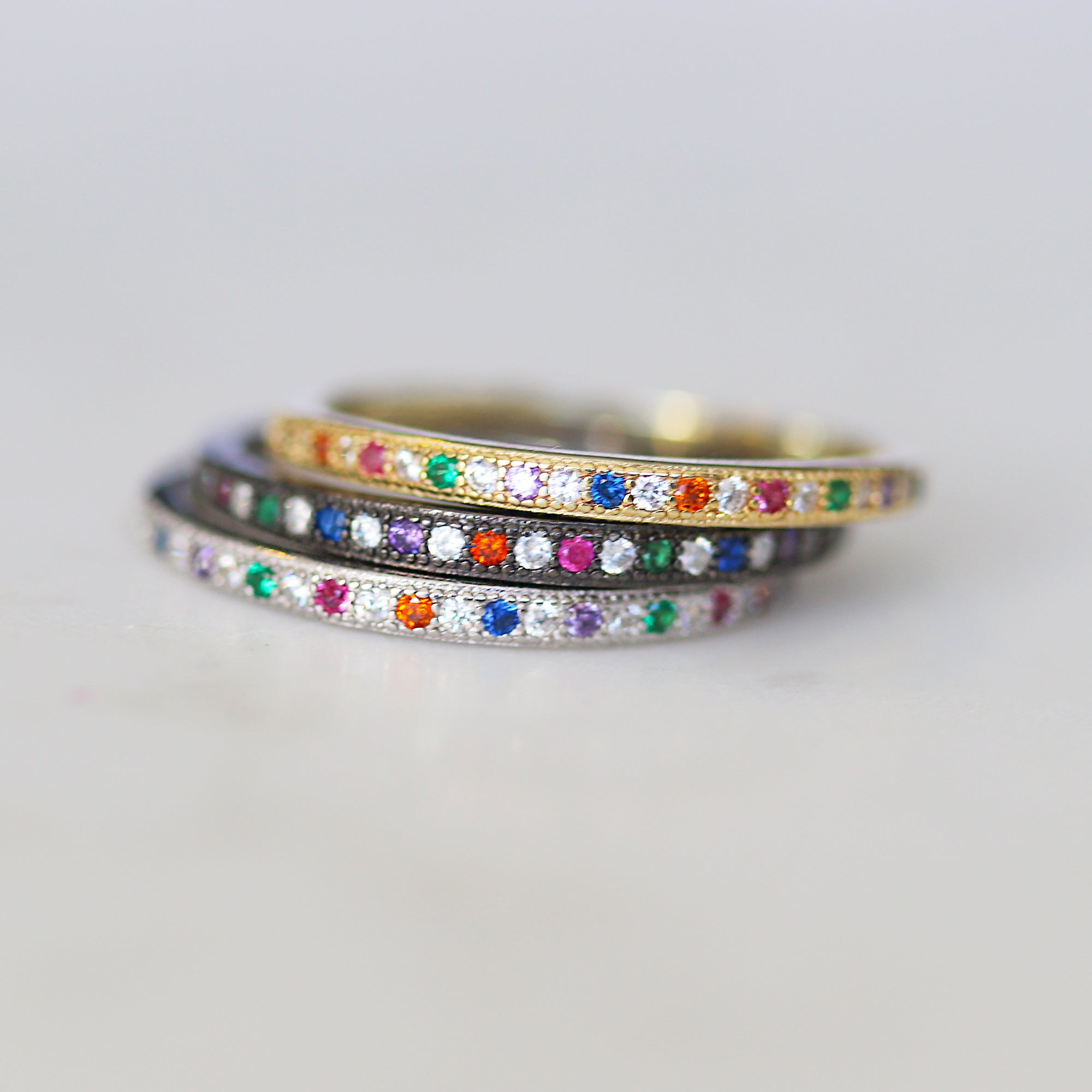 rainbow pave stacker ring 14k gold plated 925 sterling silver black rhodium swarovski crystal cubic zirconia