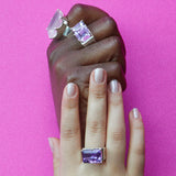 Square Princess Ring - Rose Quartz & Purple Amethyst