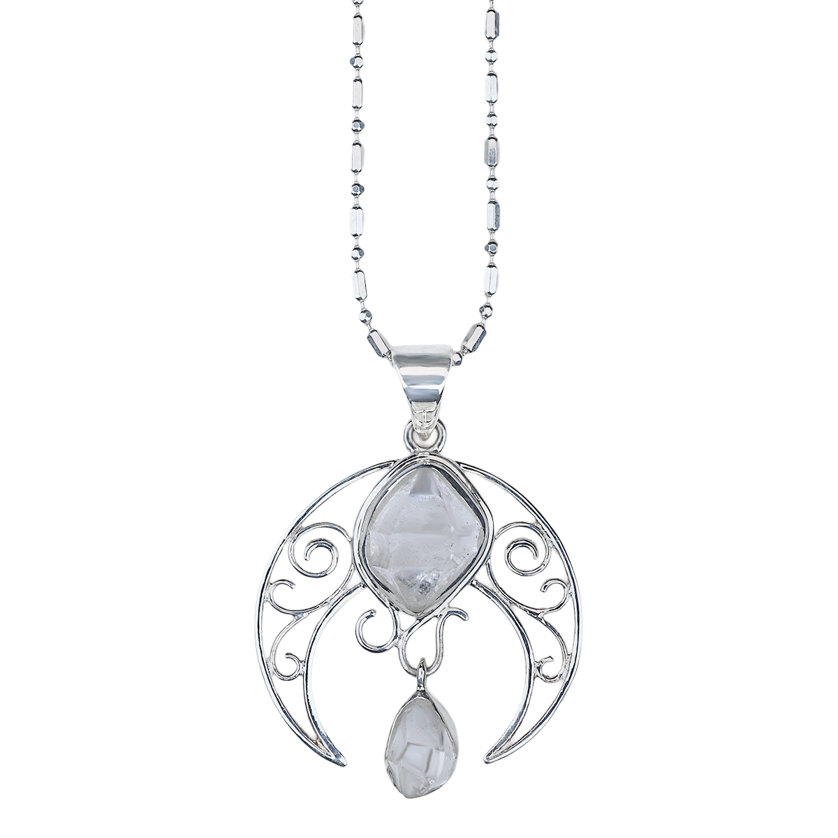 Herkimer Diamond Crescent Moon Necklace
