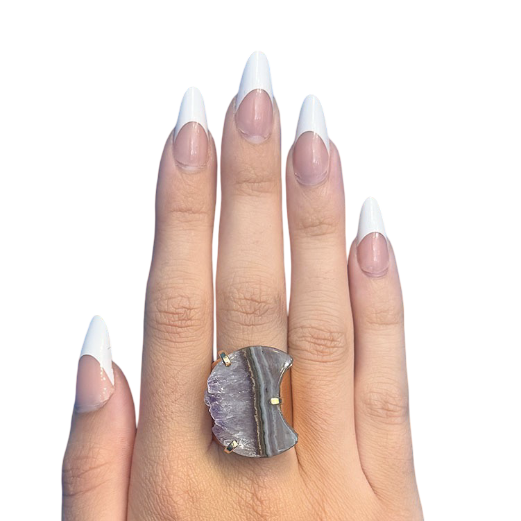 Amethyst Agate Moon Cuff Ring