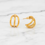 Triple Hoop Post Earrings - Gold