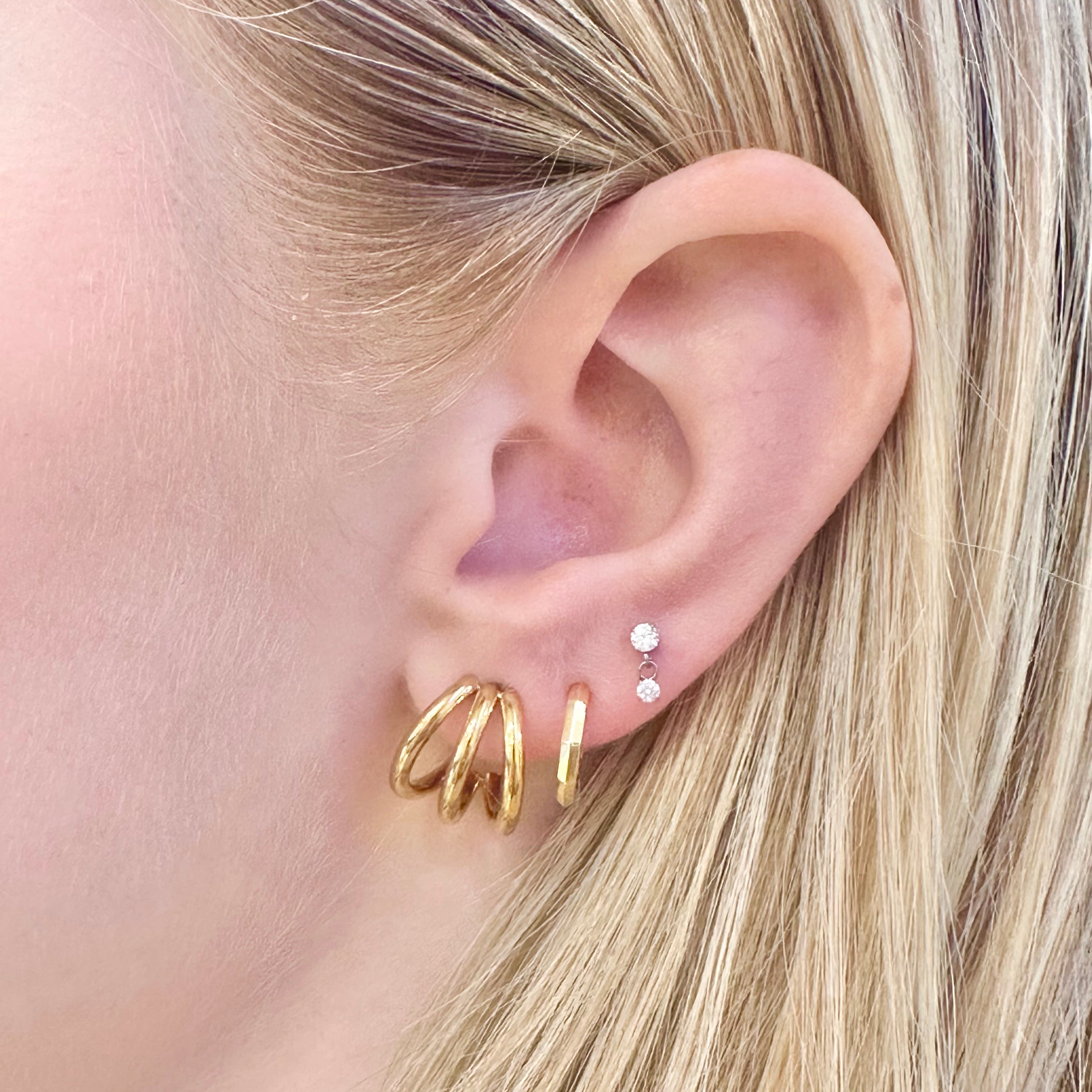 Triple Hoop Post Earrings - Gold