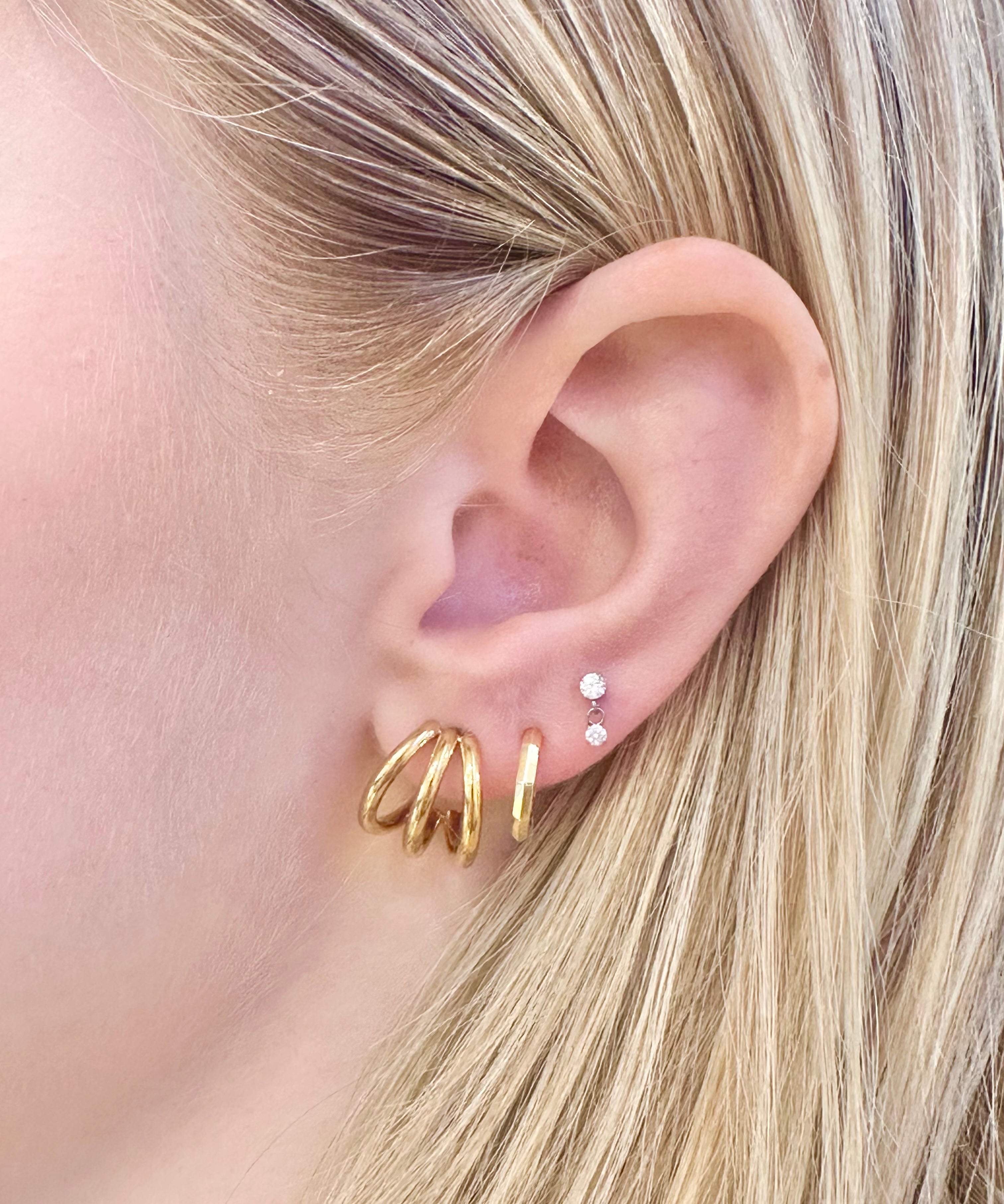 Triple Hoop Post Earrings - Gold