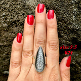 Natural orthoceras fossil ring .925 sterling silver