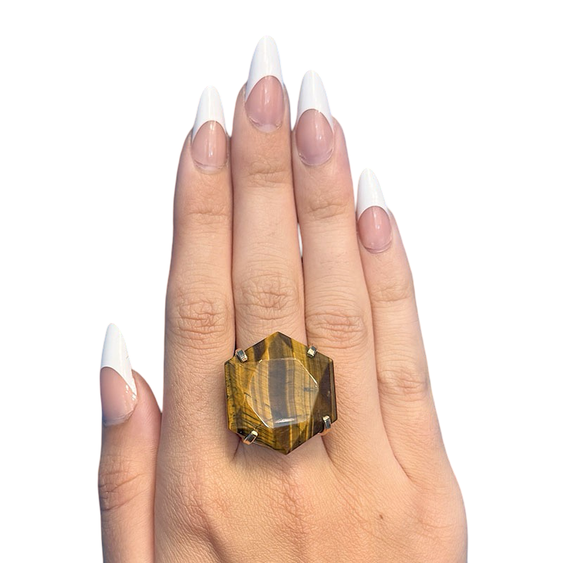 Tiger's Eye Hexagon Ring