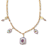 Pearl Charm Ruby Peridot Inlay Necklace