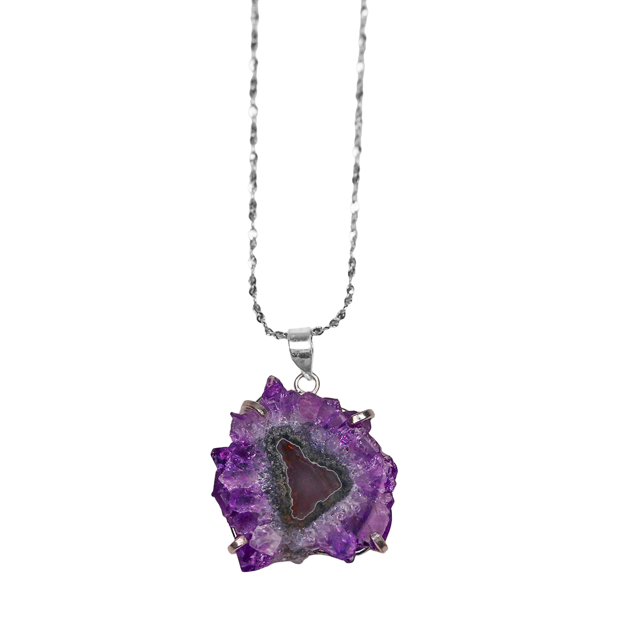 Amethyst Flower Necklace - Silver