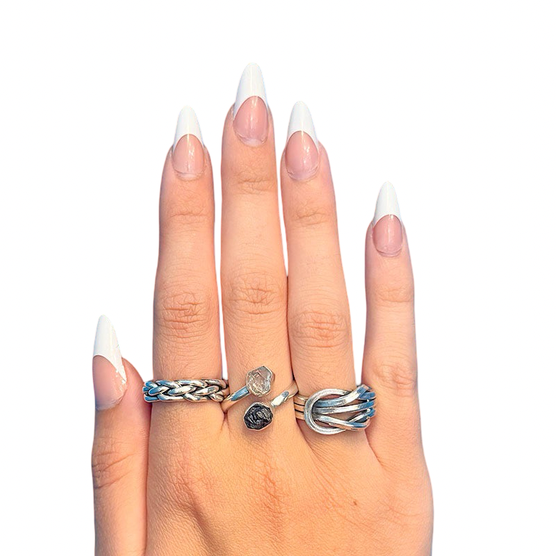 Herkimer Diamond + Black Tourmaline Adjustable Ring