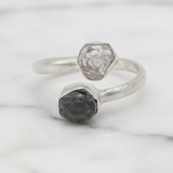Herkimer Diamond + Black Tourmaline Adjustable Ring