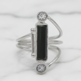 Black Tourmaline white topaz pillar Ring