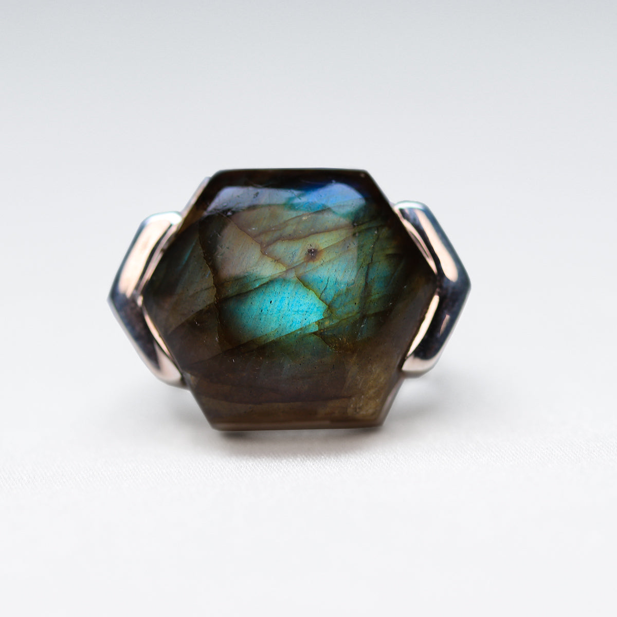 Labradorite hexagon cabochon solid nickel free sterling silver ring