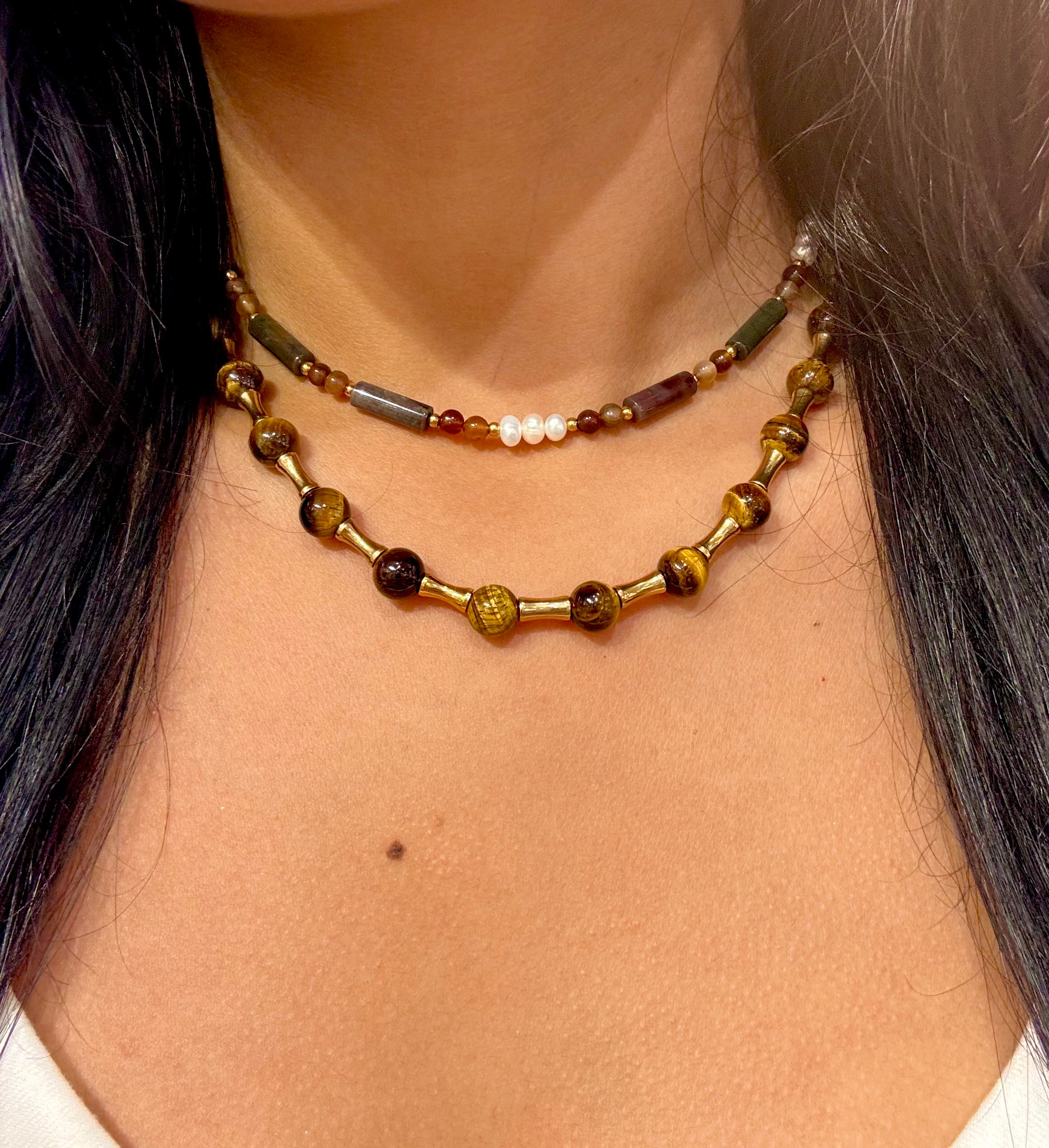Agate + Pearl Beaded Necklace