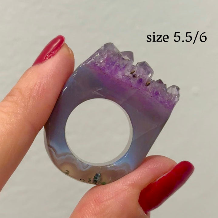 Carved Rock Ring Dark Amethyst (SIZE 5.5-8)