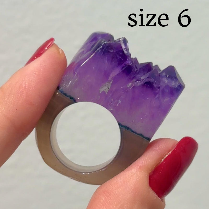 Carved Rock Ring Dark Amethyst (SIZE 5.5-8)