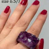 Carved Rock Ring Dark Amethyst (SIZE 5.5-8)
