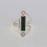 Black Tourmaline white topaz pillar Ring