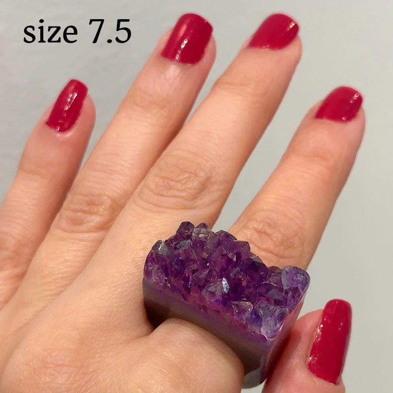 Carved Rock Ring Dark Amethyst (SIZE 5.5-8)