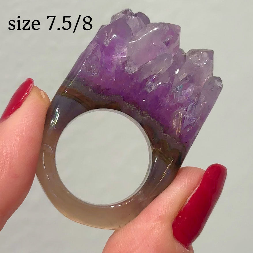 Carved Rock Ring Dark Amethyst (SIZE 5.5-8)