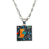 Lightning Bolt Inlay Statement Necklace - Square