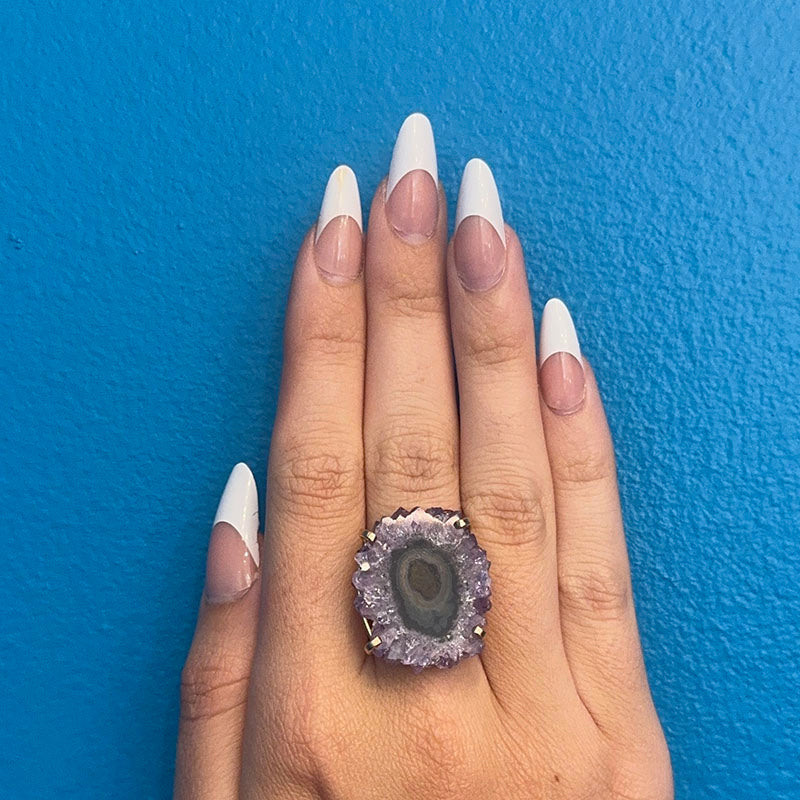 Amethyst Flower Gold Cuff Ring