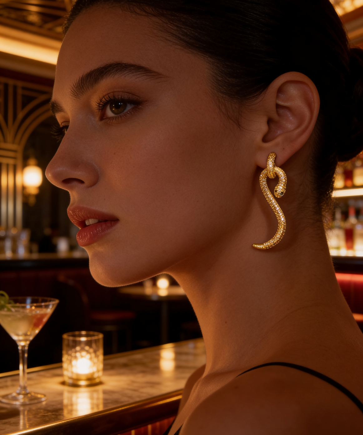 Crystal Inlay Snake Earrings