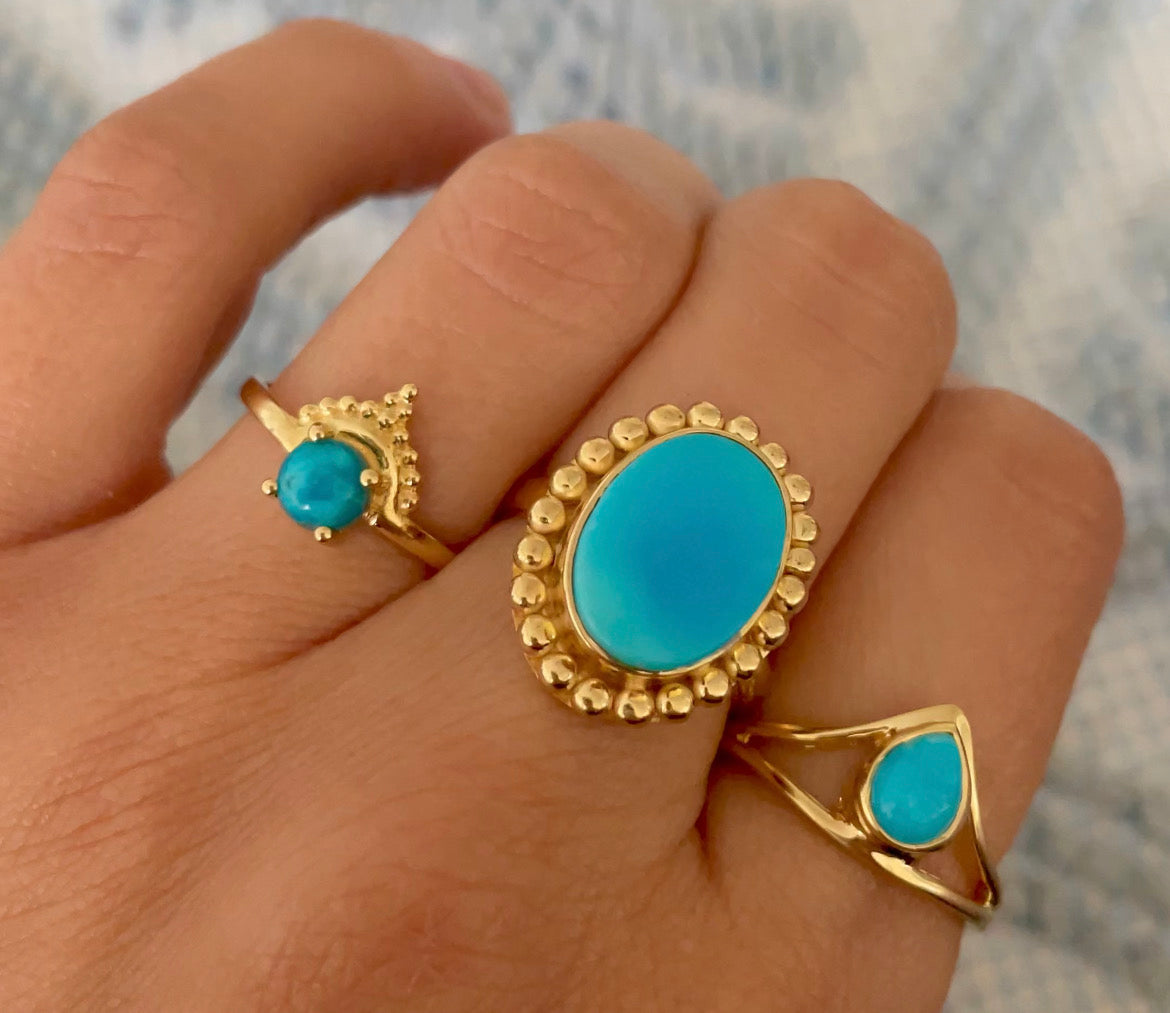 Bead Framed Turquoise Ring - size 6