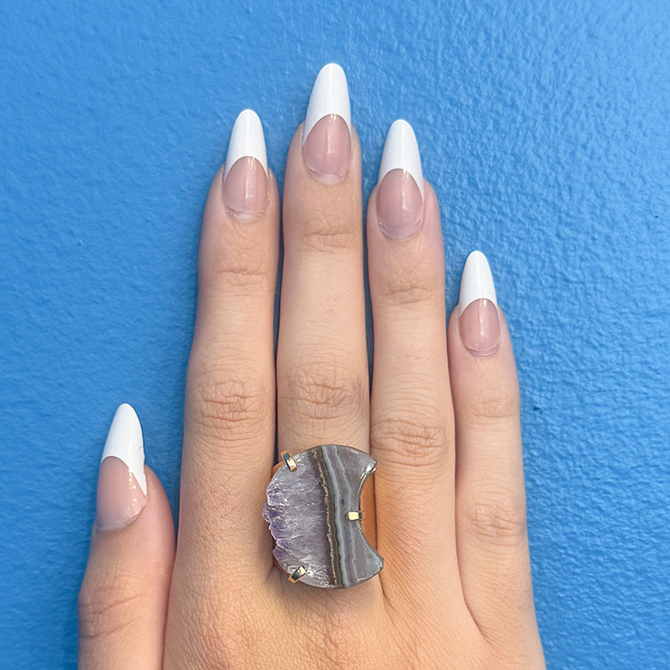 Amethyst Agate Moon Cuff Ring