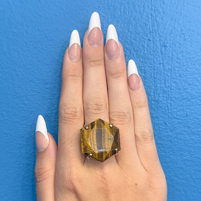 Tiger's Eye Hexagon Ring