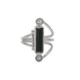 Black Tourmaline white topaz pillar Ring