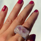 Carved Rock Ring (SIZE 5-8) Light Amethyst, Agate, Quartz