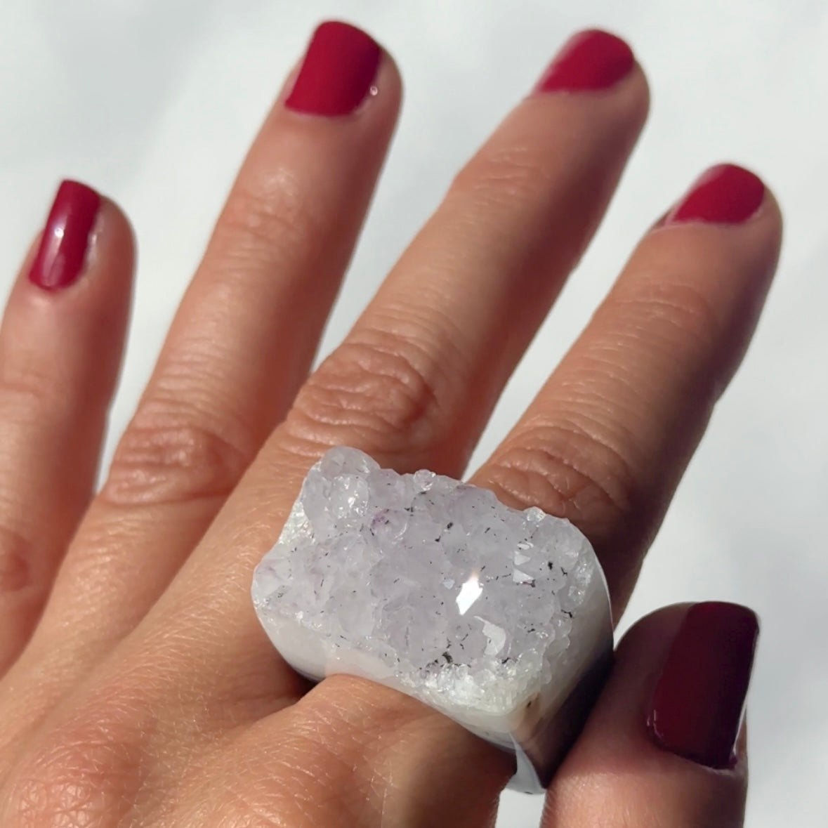 Carved Rock Ring (SIZE 8-12) Light Amethyst, Agate, Quartz