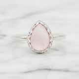 Rose Quartz Teardrop Fancy Bezel Ring