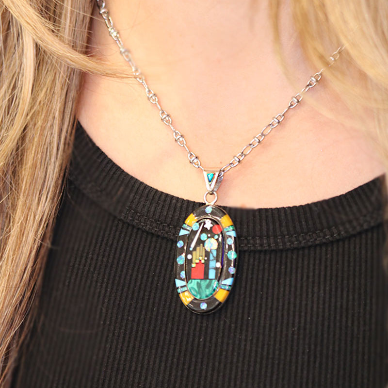 Monument Valley Inlay Statement Necklace - Oval