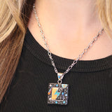 Lightning Bolt Inlay Statement Necklace - Square
