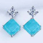 Neon blue cubic zirconias earrings solid .925 sterling silver 