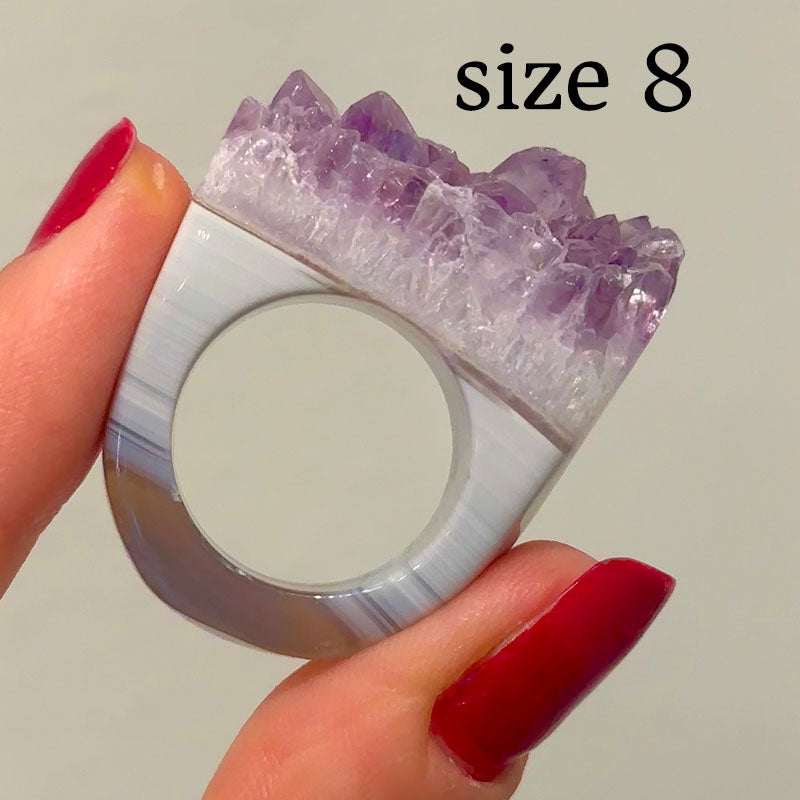 Carved Rock Ring Dark Amethyst (SIZE 5.5-8)