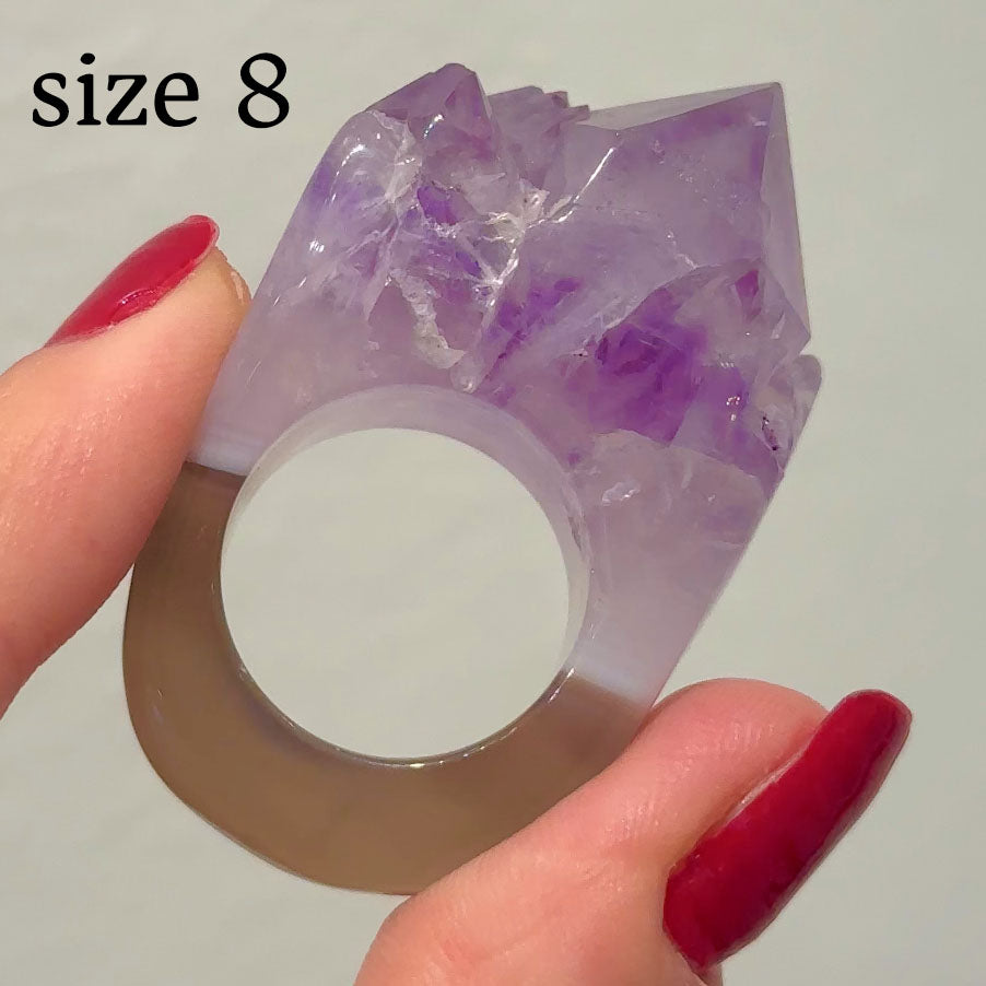 Carved Rock Ring Dark Amethyst (SIZE 5.5-8)