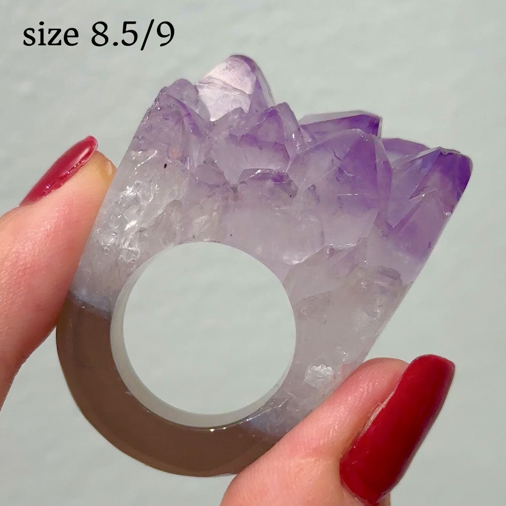 Carved Rock Ring Dark Amethyst (8.5-10)
