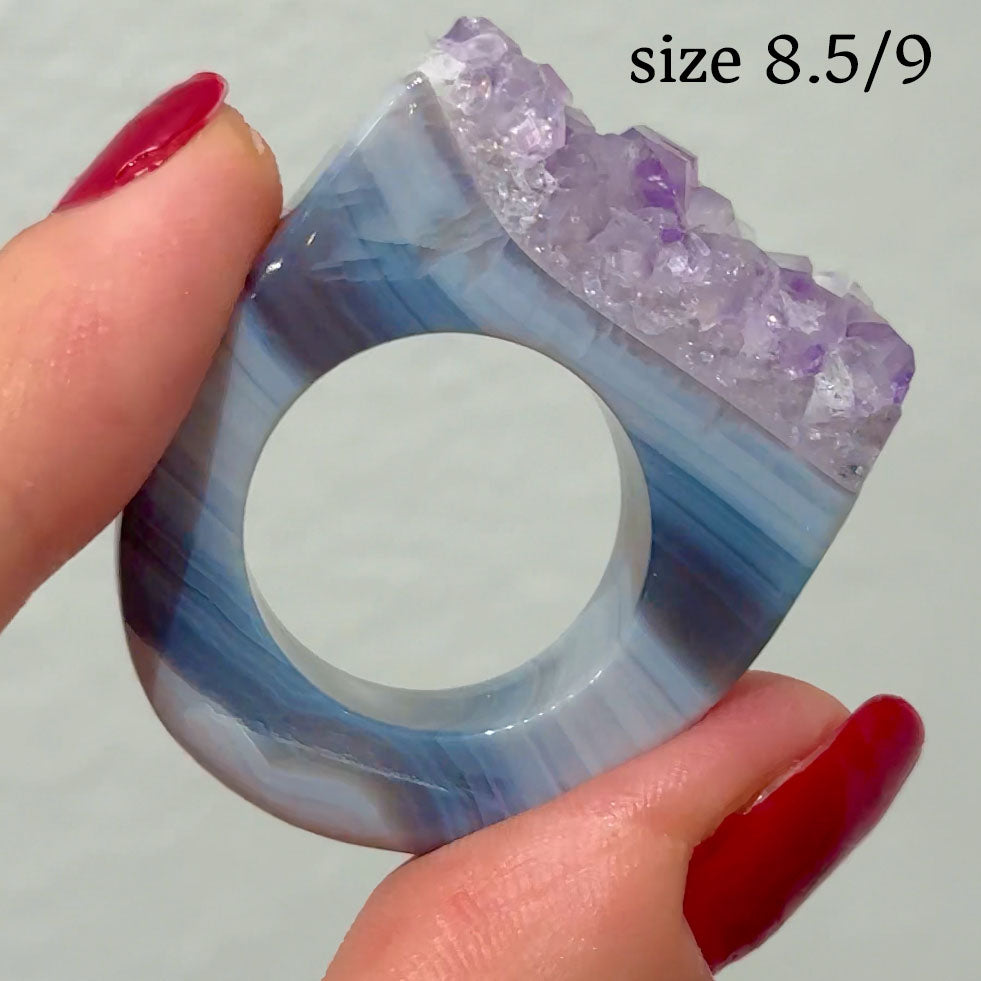 Carved Rock Ring Dark Amethyst (8.5-10)