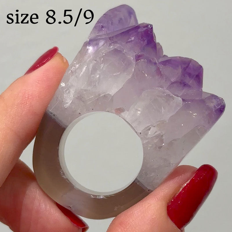 Carved Rock Ring Dark Amethyst (8.5-10)
