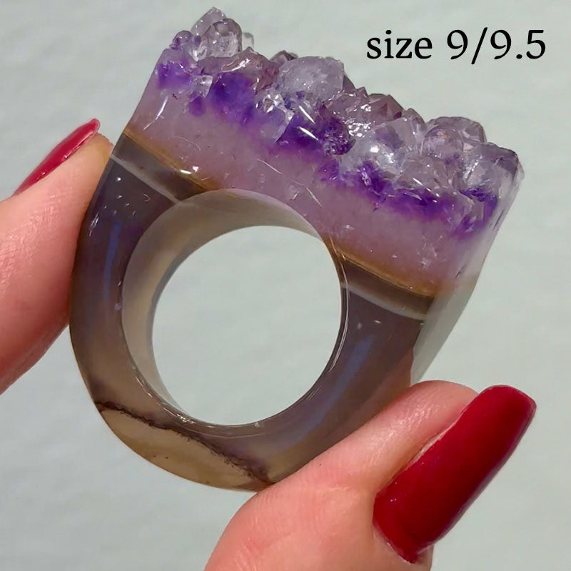Carved Rock Ring Dark Amethyst (8.5-10)
