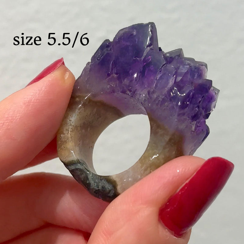 Carved Rock Ring Dark Amethyst (SIZE 5.5-8)