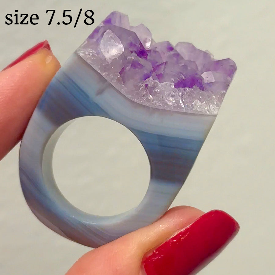 Carved Rock Ring Dark Amethyst (SIZE 5.5-8)