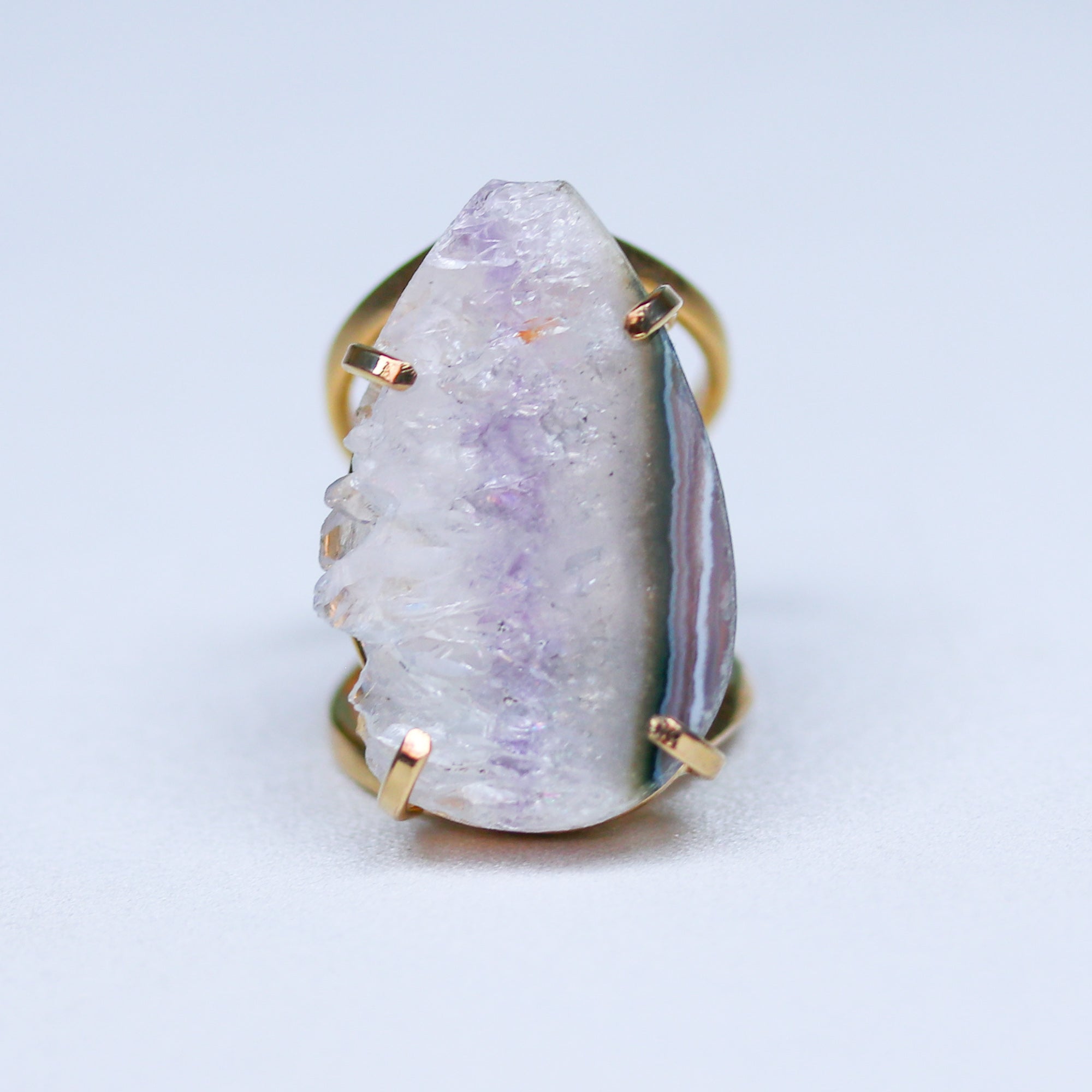 Amethyst agate quartz sterling silver plated brass adjustable ring