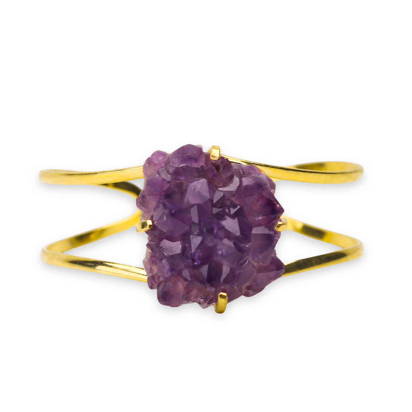 Amethyst Oval Cuff Bracelet- Gold