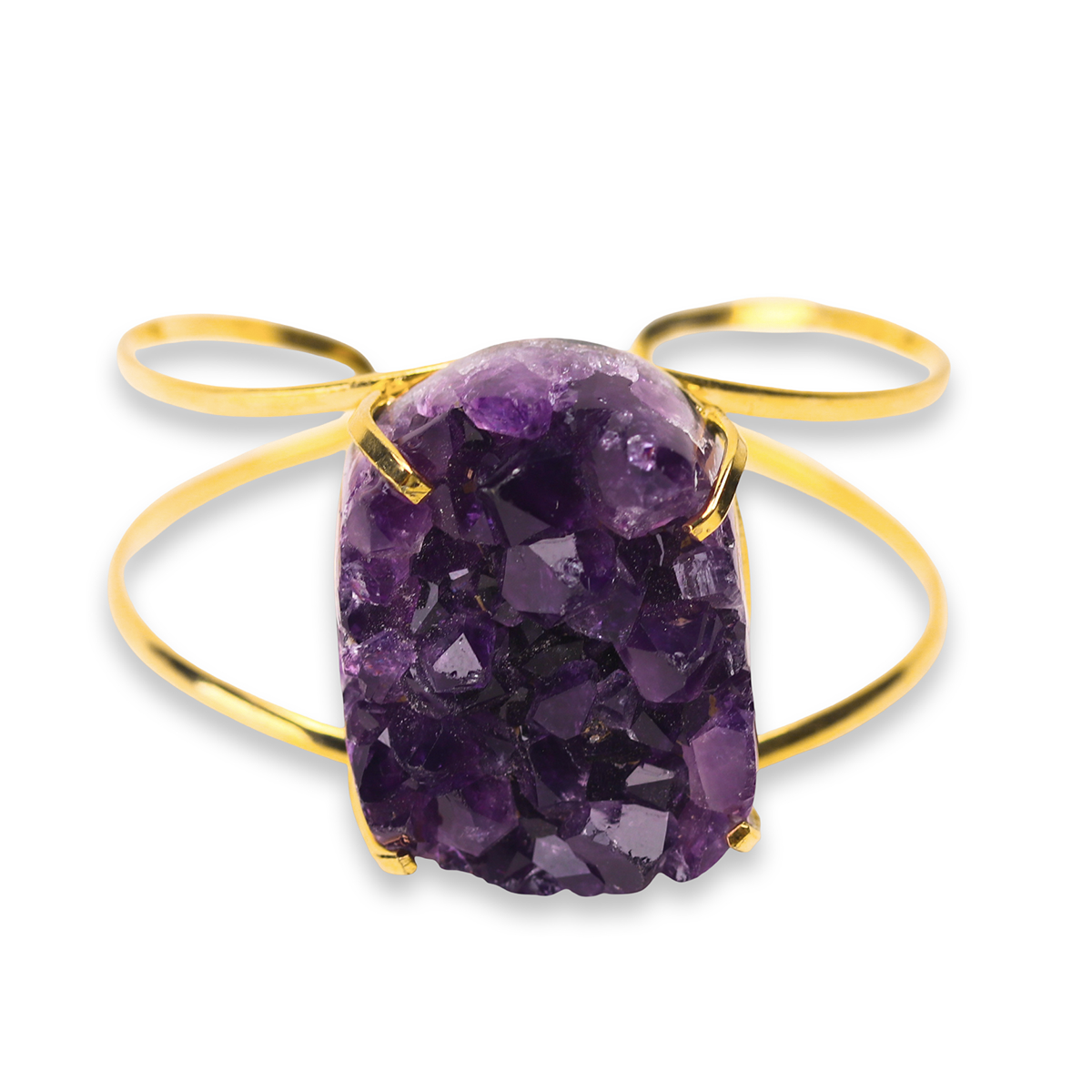 Amethyst Oval Cuff Bracelet- Gold