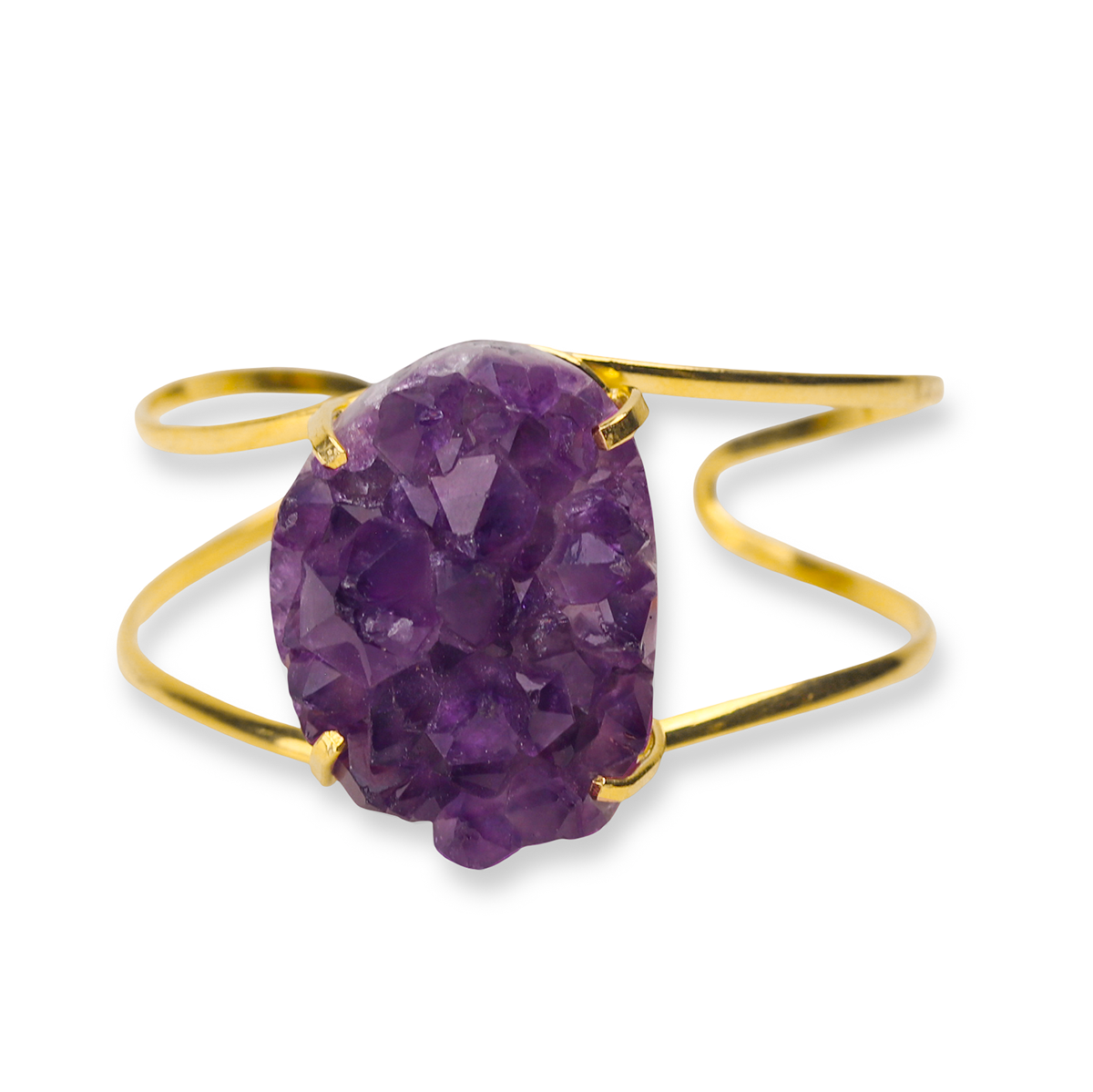 Amethyst Oval Cuff Bracelet- Gold