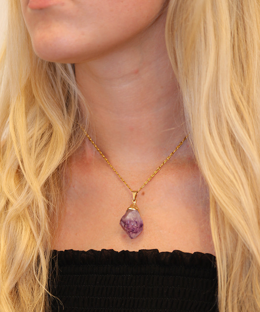 Amethyst Crystal Necklace - Gold