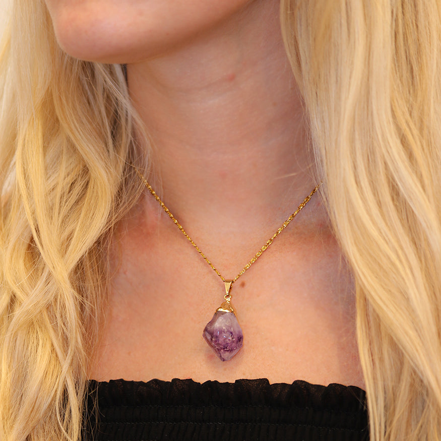Amethyst Crystal Necklace - Gold