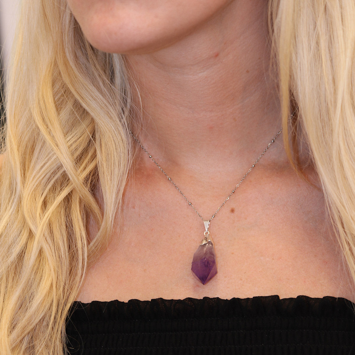 Amethyst Crystal Necklace - Silver